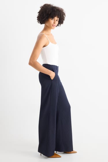 Femei - Pantaloni office - talie medie - relaxed fit - dungi fine - albastru închis