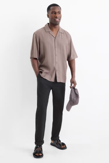 Heren - Chino - tapered fit - linnenmix - zwart