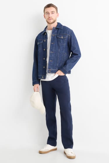 Heren - Broek - regular fit - linnenmix - donkerblauw