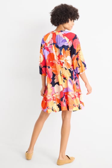 Dona - Vestit de línia A amb escot en punta - de flors - multicolor