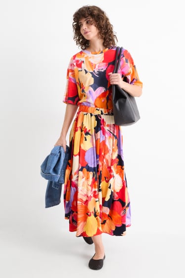 Donna - Gonna - a fiori - arancione / rosso