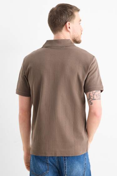 Men - Polo shirt - relaxed fit - ribbed - textured - dark brown