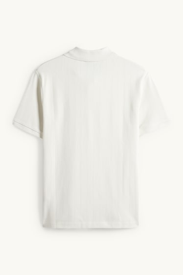 Pánské - Polokošile - relaxed fit - žebrovaná - strukturovaná - krémově bílá