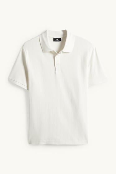 Pánské - Polokošile - relaxed fit - žebrovaná - strukturovaná - krémově bílá