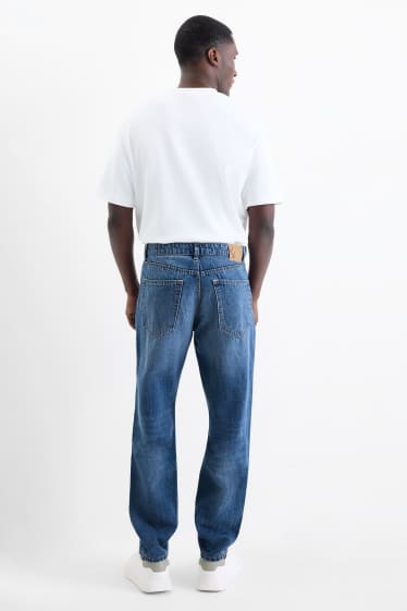 Men - Relaxed tapered jeans with linen content - blue