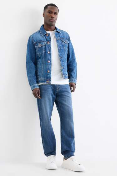Men - Relaxed tapered jeans with linen content - blue