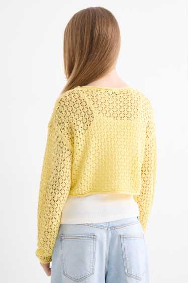 Enfants filles - Ensemble - pull et haut - 2 pièces - blanc / jaune