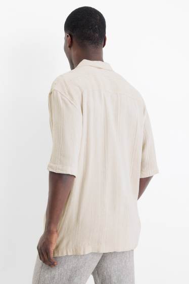 Unisex - Shirt with linen content - relaxed fit - lapel collar - beige
