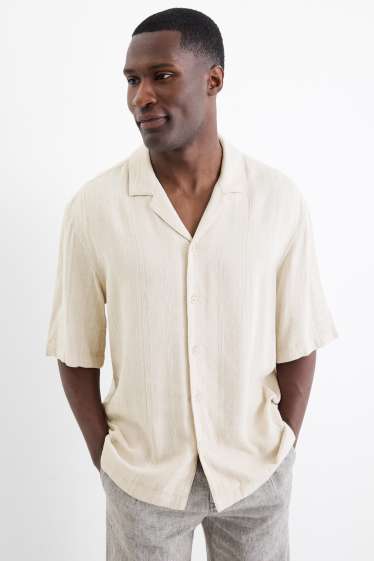Unisex - Shirt with linen content - relaxed fit - lapel collar - beige
