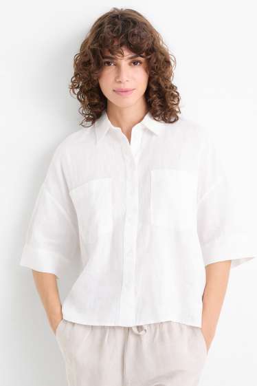 Dames - Linnen overhemdblouse - wit