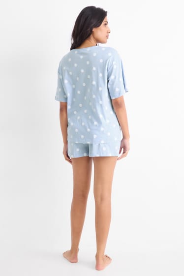 Damen - Shorty-Pyjama - gepunktet - hellblau