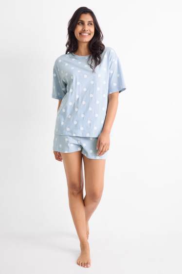 Damen - Shorty-Pyjama - gepunktet - hellblau