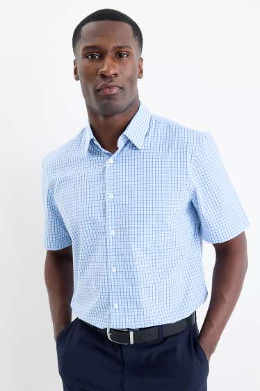 Hommes - Chemise de bureau - regular fit - col kent - à carreaux - bleu