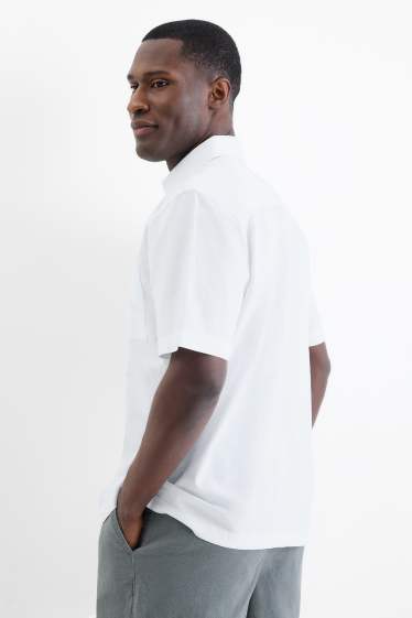 Unisexe - Chemise - regular fit - col kent - lin mélangé - blanc