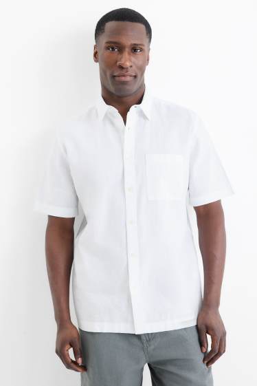 Unisexe - Chemise - regular fit - col kent - lin mélangé - blanc