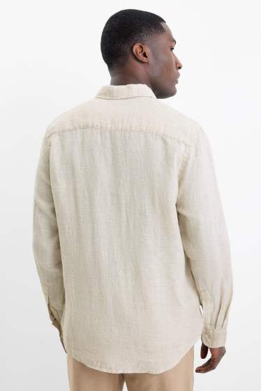 Hommes - Chemise en lin - regular fit - col kent - beige
