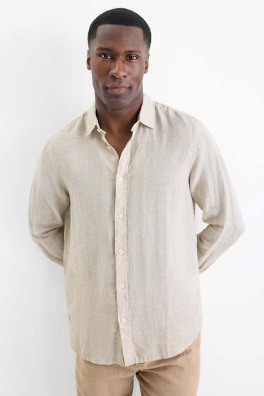 Hommes - Chemise en lin - regular fit - col kent - beige