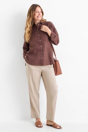 Damen - Business-Hose - Mid Waist - Regular Fit - Leinen-Mix - beige