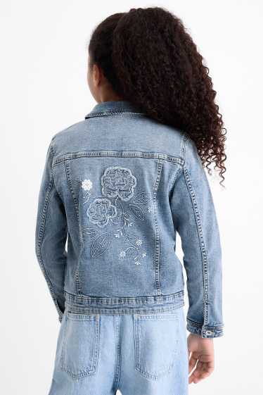 Enfants filles - Fleurs et papillon - veste en jean - bleu