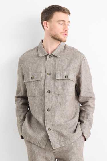 Hommes - Veste-chemise - relaxed fit - col kent - lin mélangé - gris chiné
