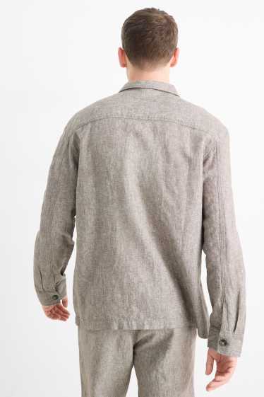 Hommes - Veste-chemise - relaxed fit - col kent - lin mélangé - gris chiné