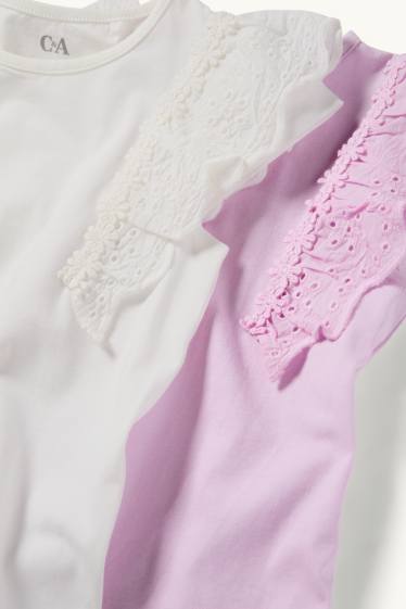 Kinderen: meisjes - Set van 2 - T-shirt - Broderie Anglaise - lichtpaars