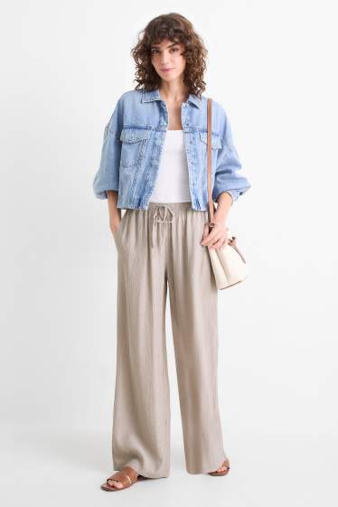 Women - Cloth trousers - mid-rise waist - wide leg - taupe