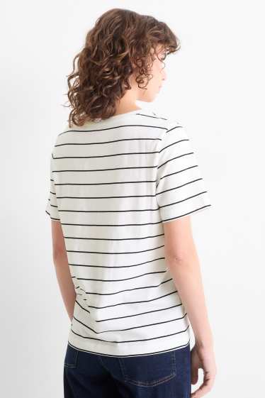 Femmes - T-shirt à col V - regular fit - à rayures - blanc