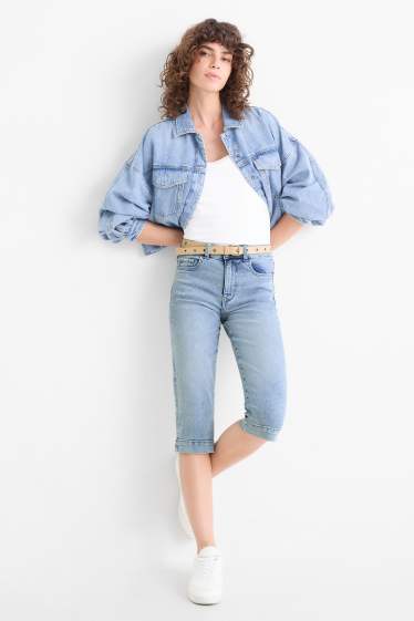 Femmes - Jean capri doté d'une ceinture - mid waist - slim fit - bleu clair