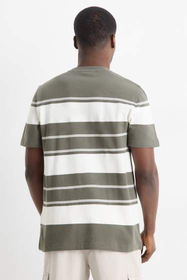 Herren - T-Shirt - Regular Fit - gestreift - strukturiert - weiss / grün