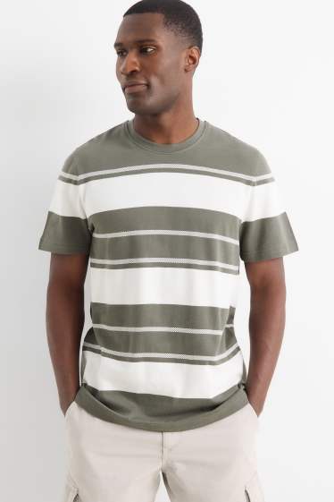 Herren - T-Shirt - Regular Fit - gestreift - strukturiert - weiss / grün