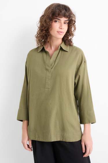 Damen - Bluse - Leinen-Mix - khaki