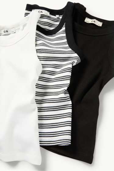 Kinderen: meisjes - Set van 3 - top - geribd - wit / zwart