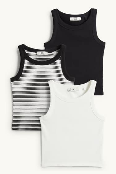 Kinderen: meisjes - Set van 3 - top - geribd - wit / zwart