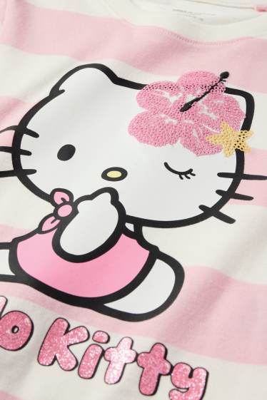 Nena - Hello Kitty - samarreta de màniga curta - de ratlles - efecte brillant - blanc/rosa