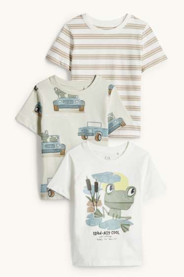 Kinder Jungen - Multipack 3er - Frosch - Kurzarmshirt - weiß
