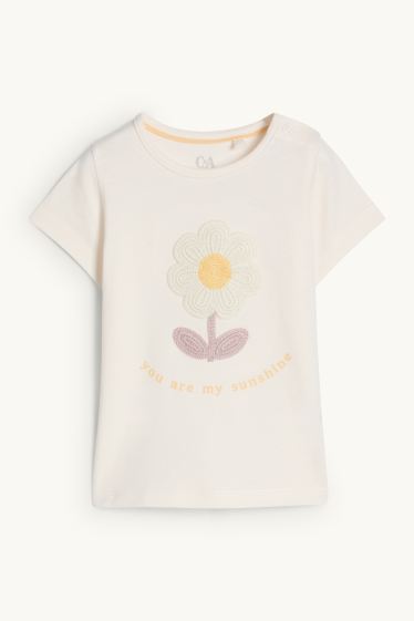 Neonate - Fiorellini - t-shirt con pizzo neonate - bianco crema