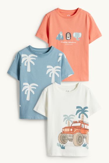 Kinder Jungen - Multipack 3er - Gorilla, Löwe und Elefant - Kurzarmshirt - bunt