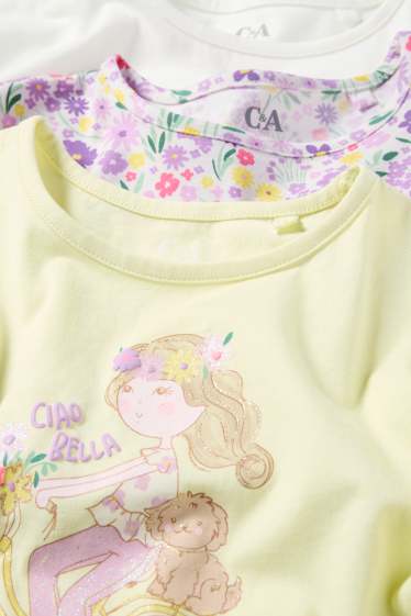 Kinder Mädchen - Multipack 3er - Mädchen und Blume - Kurzarmshirt - gelb