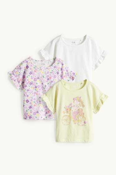 Kinder Mädchen - Multipack 3er - Mädchen und Blume - Kurzarmshirt - gelb