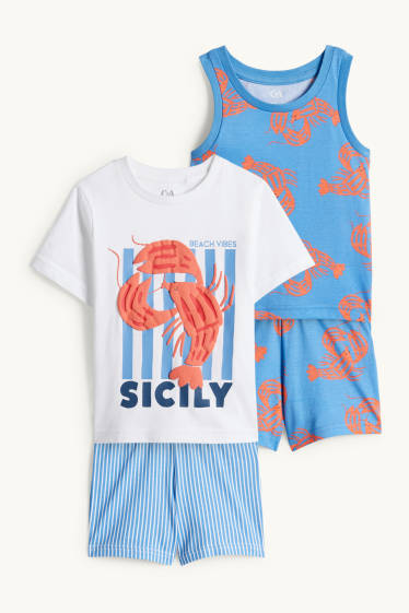 Děti - chlapci - Multipack 2 ks - Humr - letní pyžamo - 4 díly - bílá/modrá