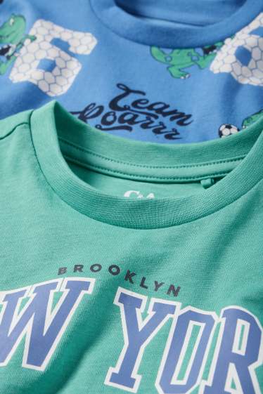 Kinder Buben - Multipack 2er - Dino und Fußball - Shorty-Pyjama - 4 teilig - grün / dunkelblau