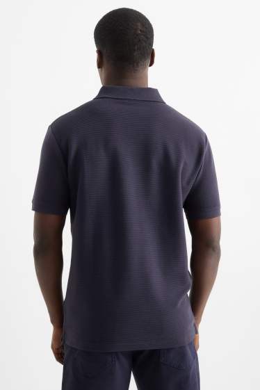 Pánské - Polokošile - regular fit - žebrovaná - tmavomodrá