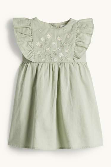 Bébés filles - Petites fleurs - Robe bébé avec teneur en lin - vert clair