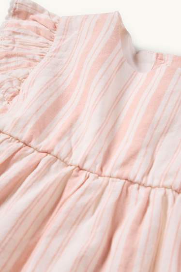 Baby Mädchen - Baby-Kleid mit Leinen-Anteil - gestreift - weiss / rosa
