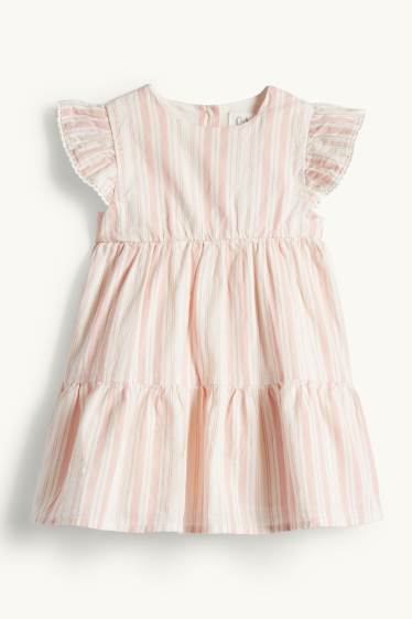 Baby Mädchen - Baby-Kleid mit Leinen-Anteil - gestreift - weiss / rosa