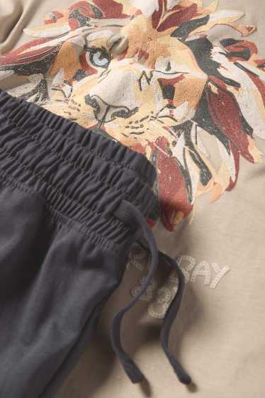 Copii - Băieți - Leu - set - tricou cu mânecă scurtă și pantaloni scurți - 2 piese - negru / nej