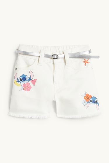 Kinder Mädchen - Lilo & Stitch - Jeans-Shorts mit Gürtel - weiß