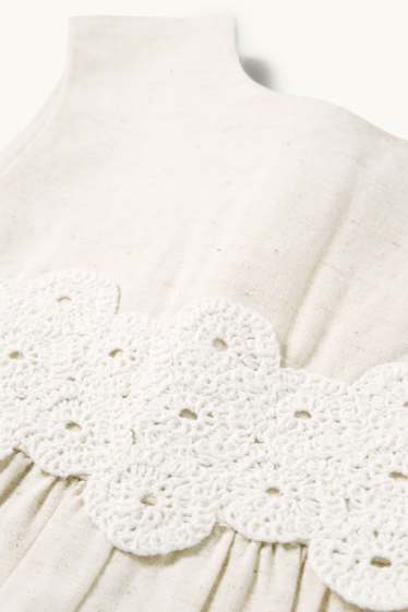 Baby Mädchen - Baby-Crochet-Jumpsuit mit Leinen-Anteil - beige