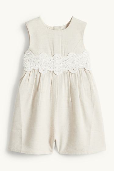 Baby Mädchen - Baby-Crochet-Jumpsuit mit Leinen-Anteil - beige